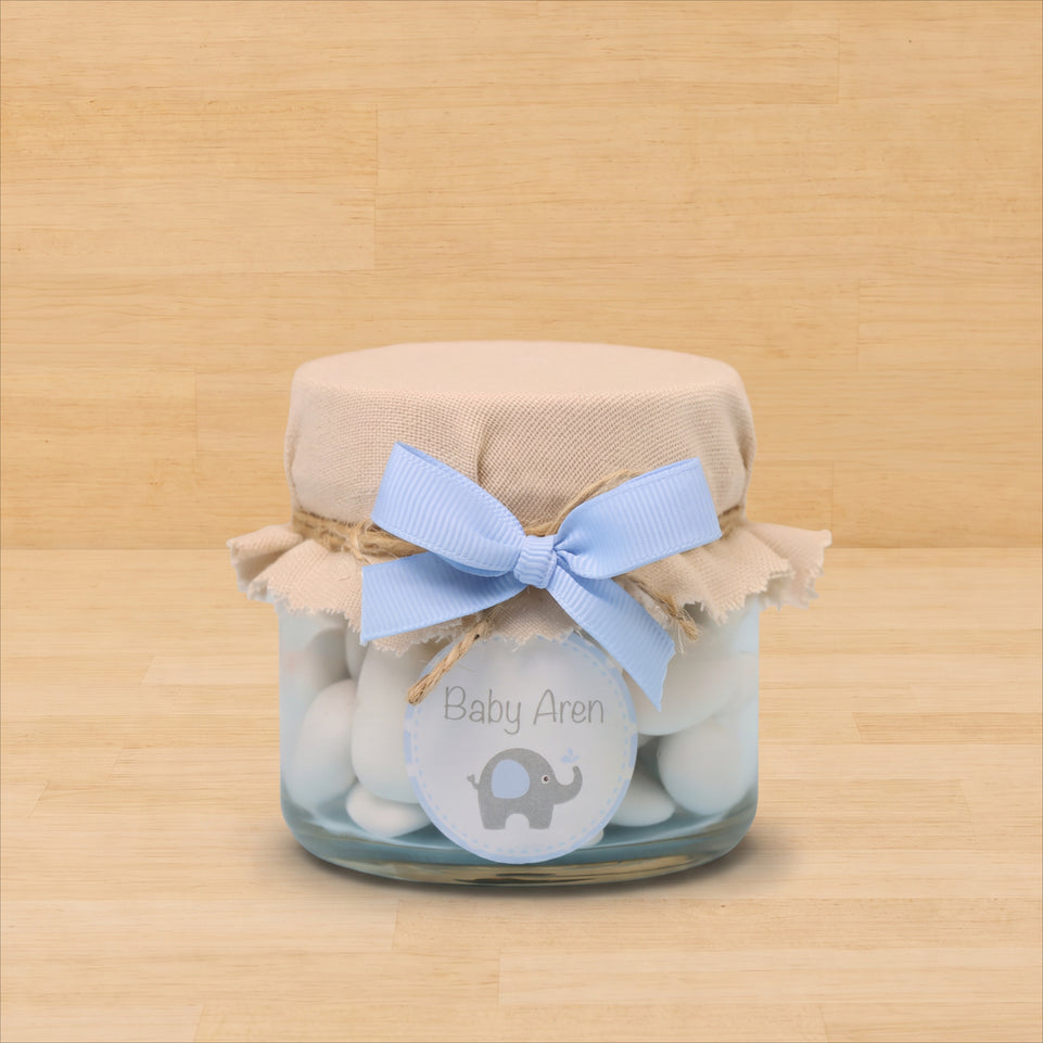 Set of 20 Personalized Elephant theme almond dragees jar
