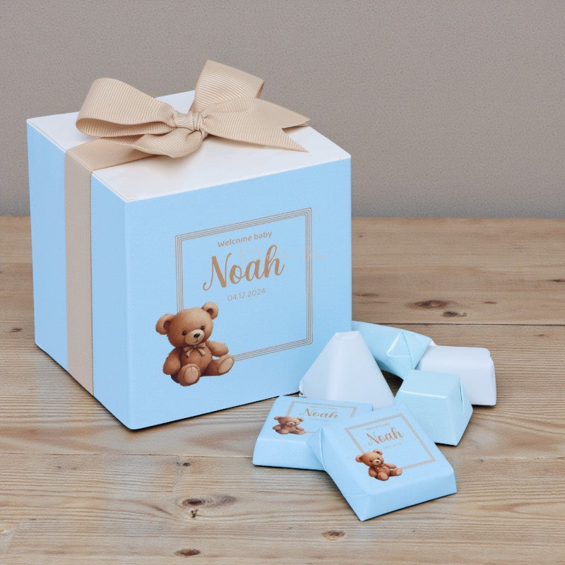 Set of 20 Baby boy announcement chocolate soft cube box