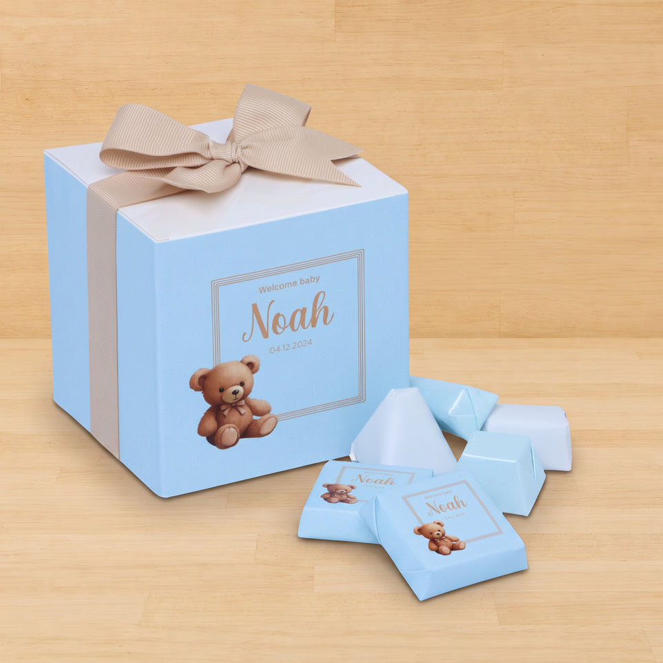 Set of 20 Baby boy announcement chocolate soft cube box