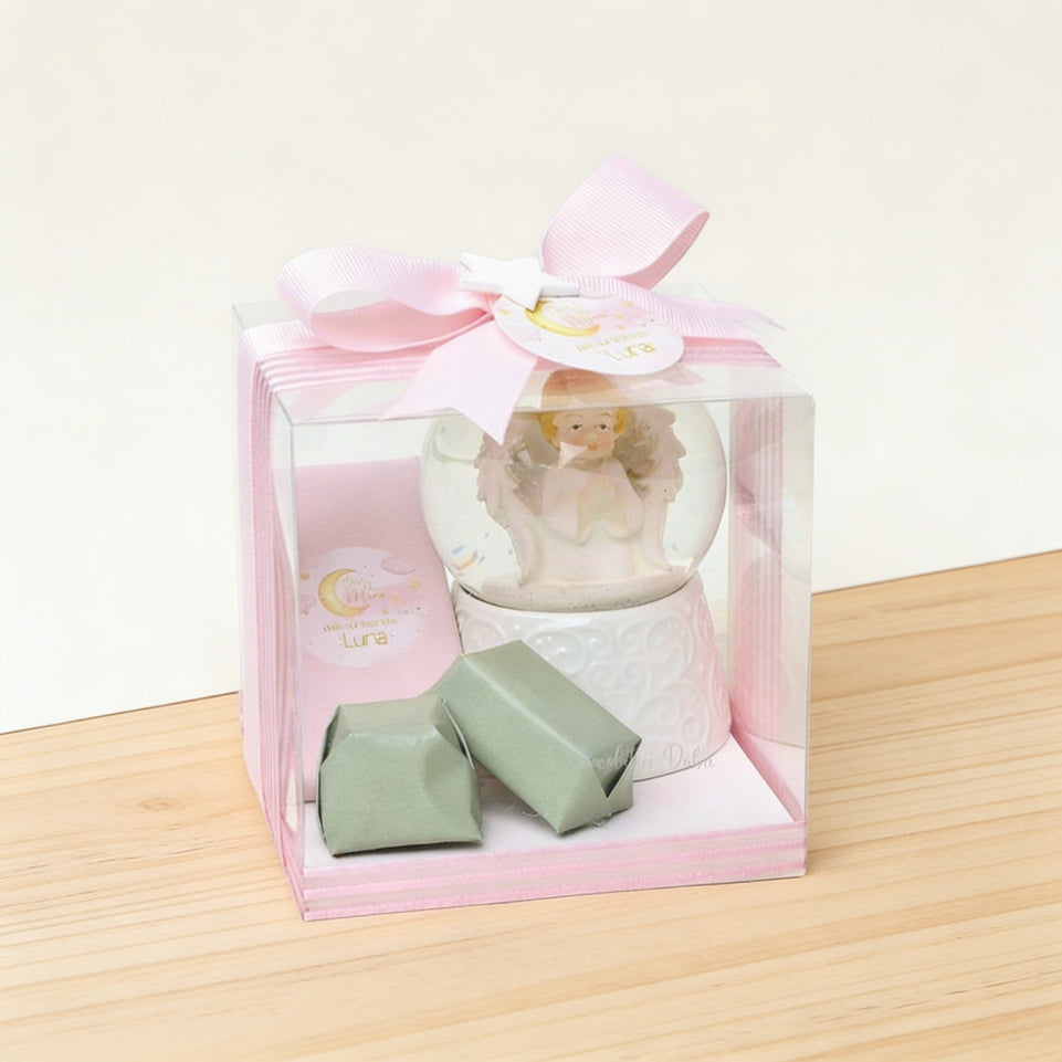 Set of 20 Baby girl angel globe & chocolate clear box