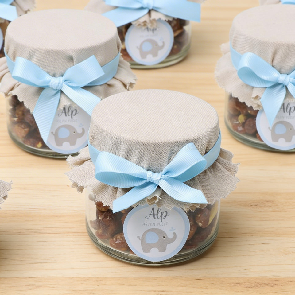 Set of 20 jars elephant theme personalized caramelized nuts jar