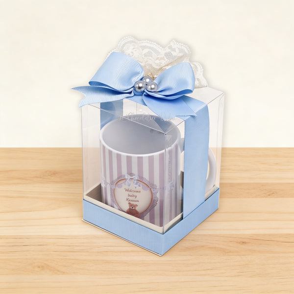 Set of 20 Baby boy personalized mug decorated clear box