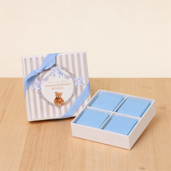 Set of 20 Baby boy teddy theme personalized chocolate hard box