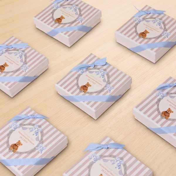Set of 20 Baby boy teddy theme personalized chocolate hard box