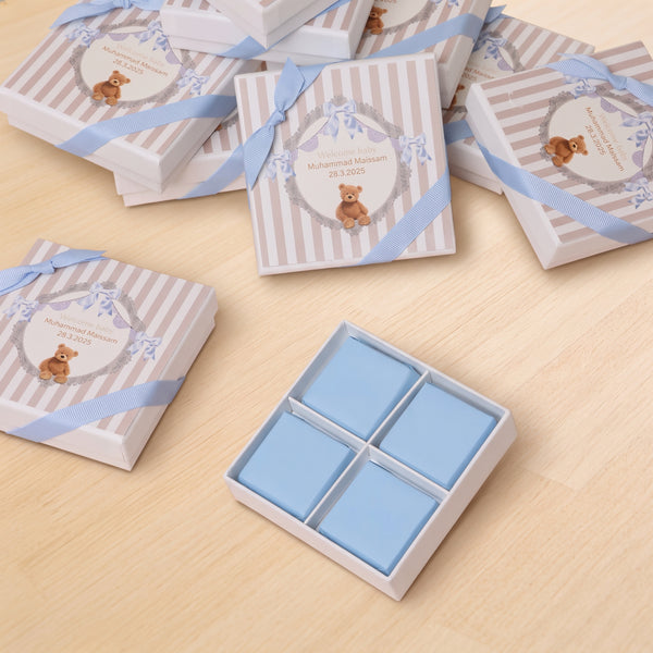 Set of 20 Baby boy teddy theme personalized chocolate hard box