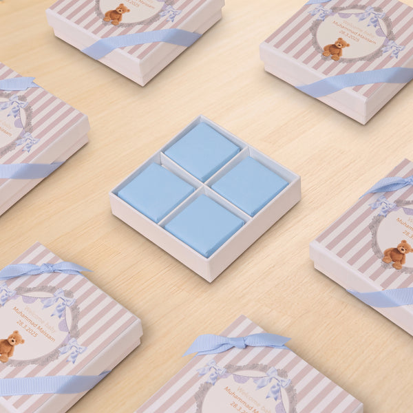 Set of 20 Baby boy teddy theme personalized chocolate hard box