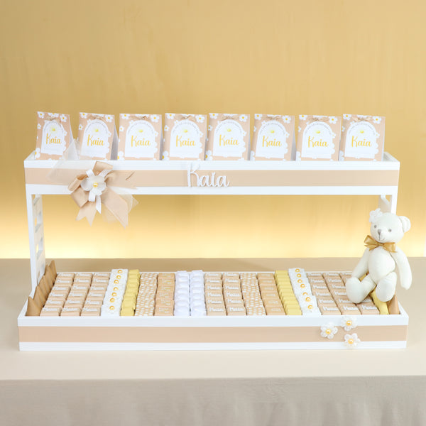 Baby girl flower theme chocolate arrangement 2 tier stand