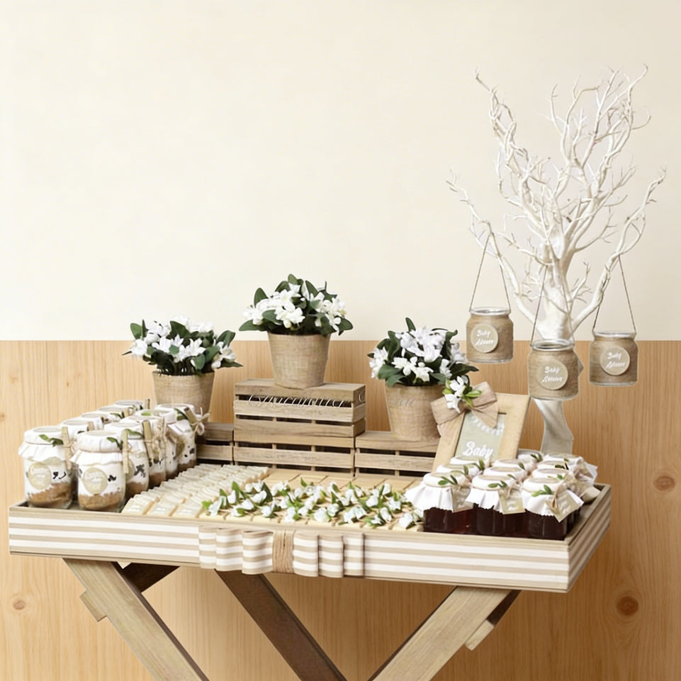 Baby rustic theme chocolate wood stand