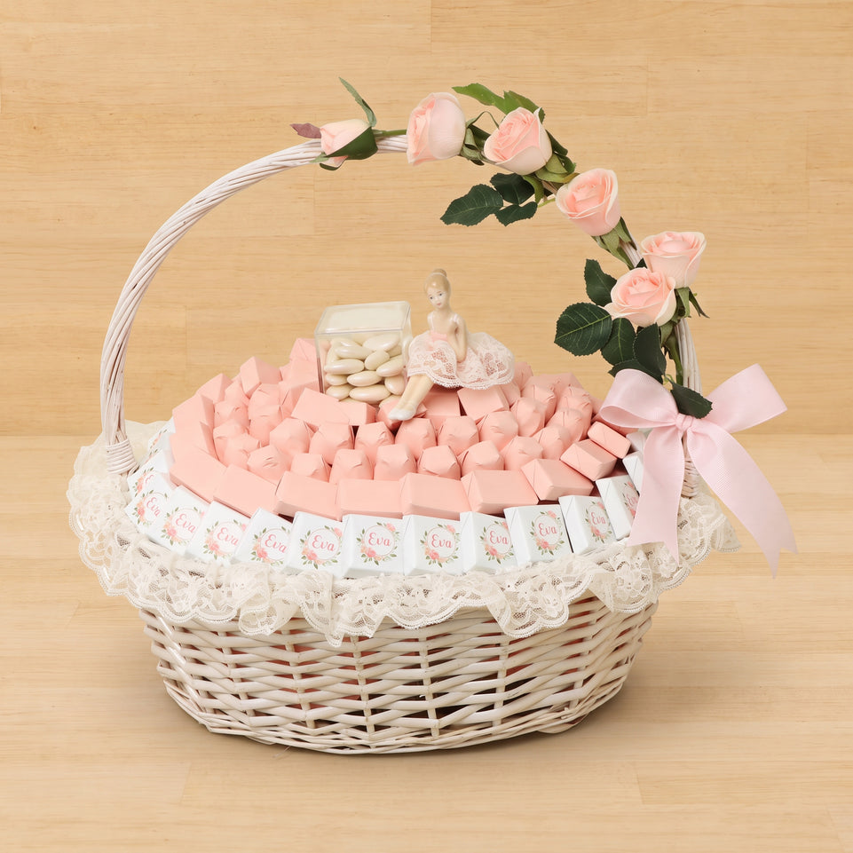 Baby girl personalized ballerina decorated chocolate large basket