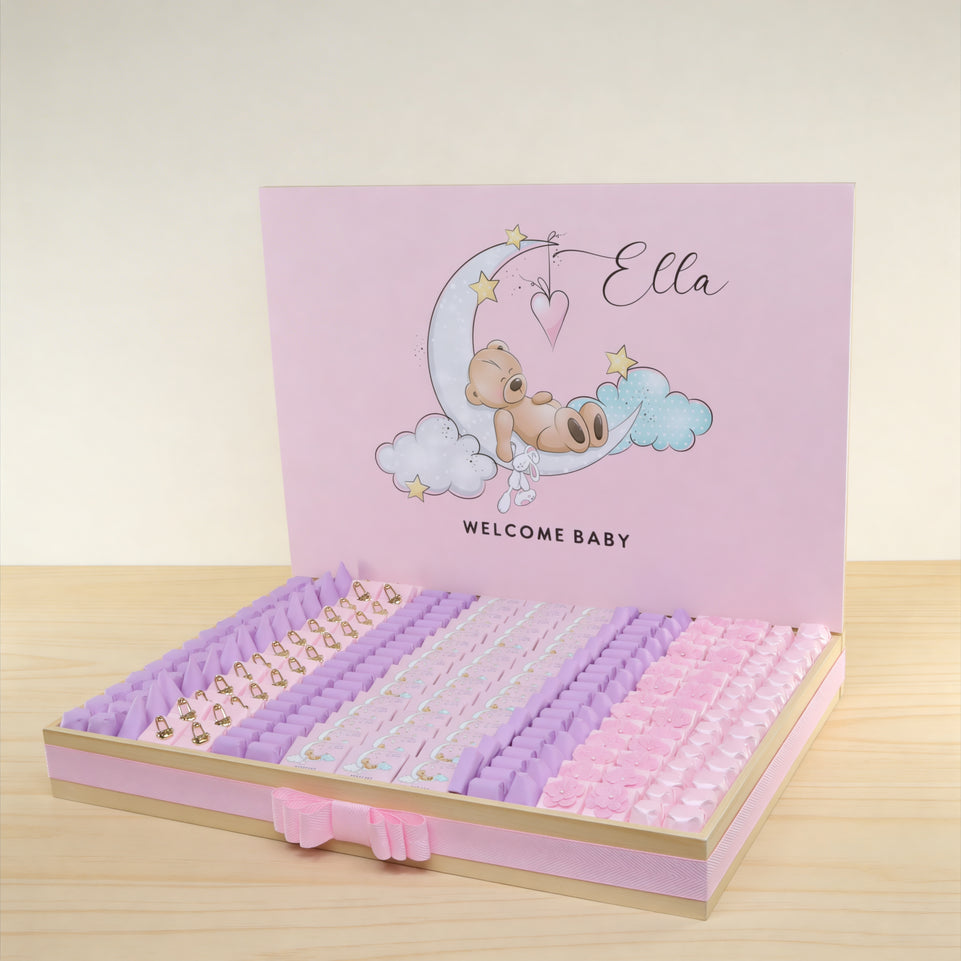 Welcome baby teddy theme personalized and decorated chocolate stand tray