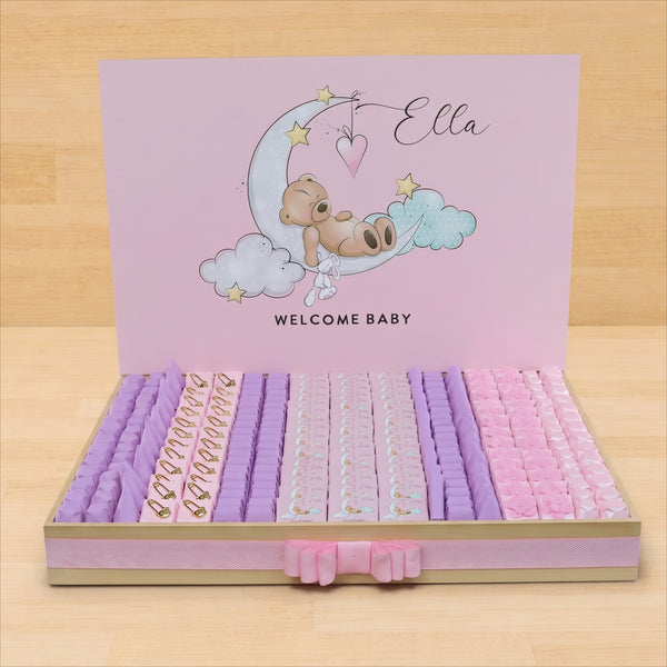 Welcome baby teddy theme personalized and decorated chocolate stand tray