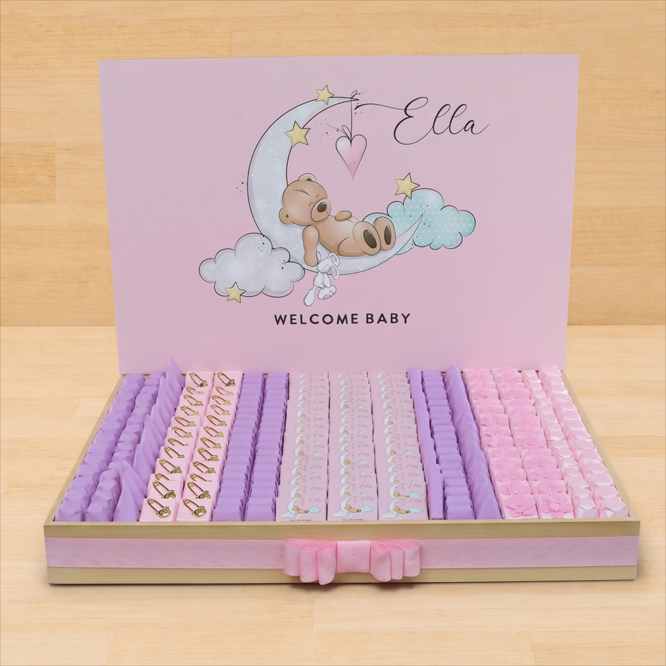 Welcome baby teddy theme personalized and decorated chocolate stand tray