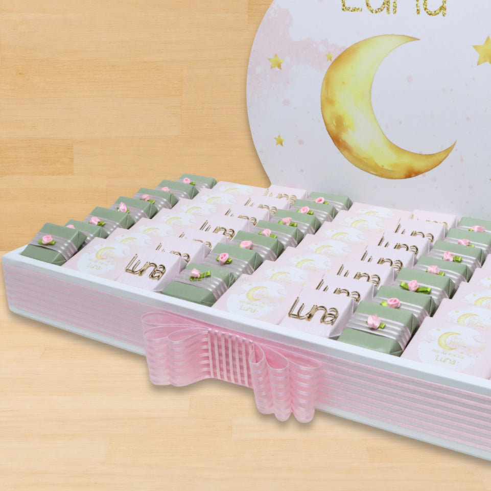 Baby girl personalized moon theme design chocolate leather tray