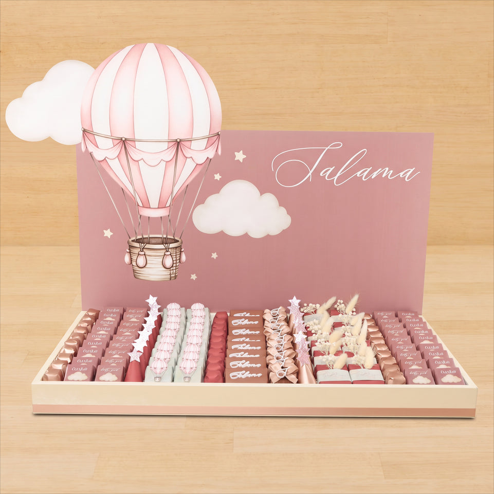 Baby girl air balloon theme premium chocolate large leather tray