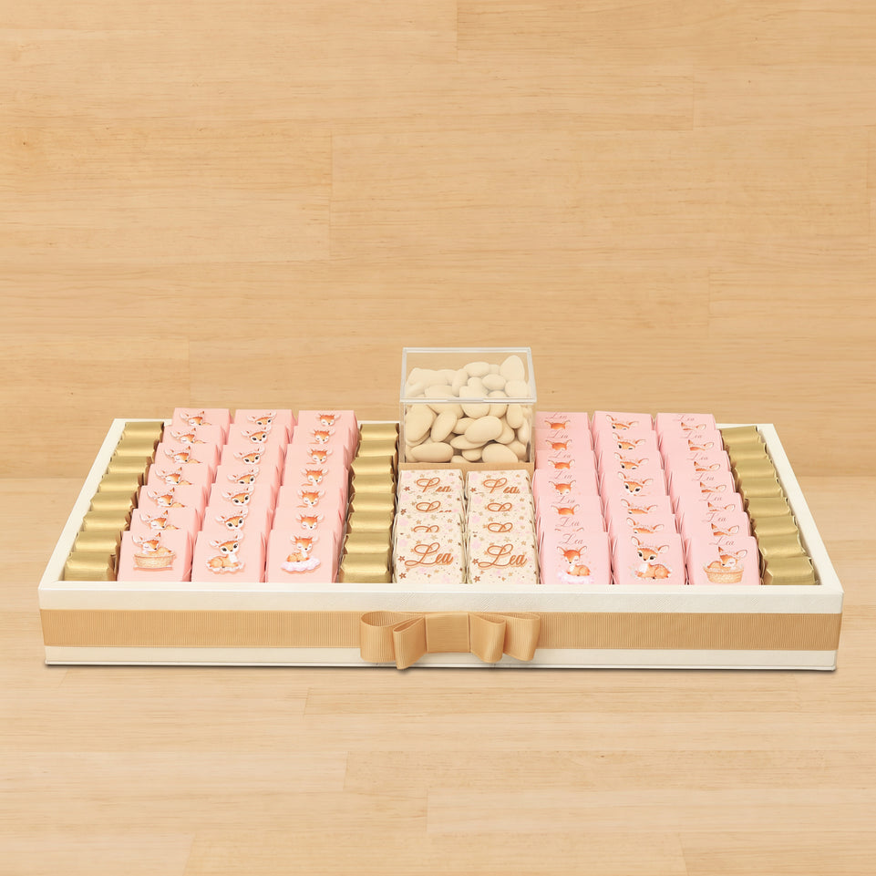 Baby girl dear theme design premium chocolate medium leather tray