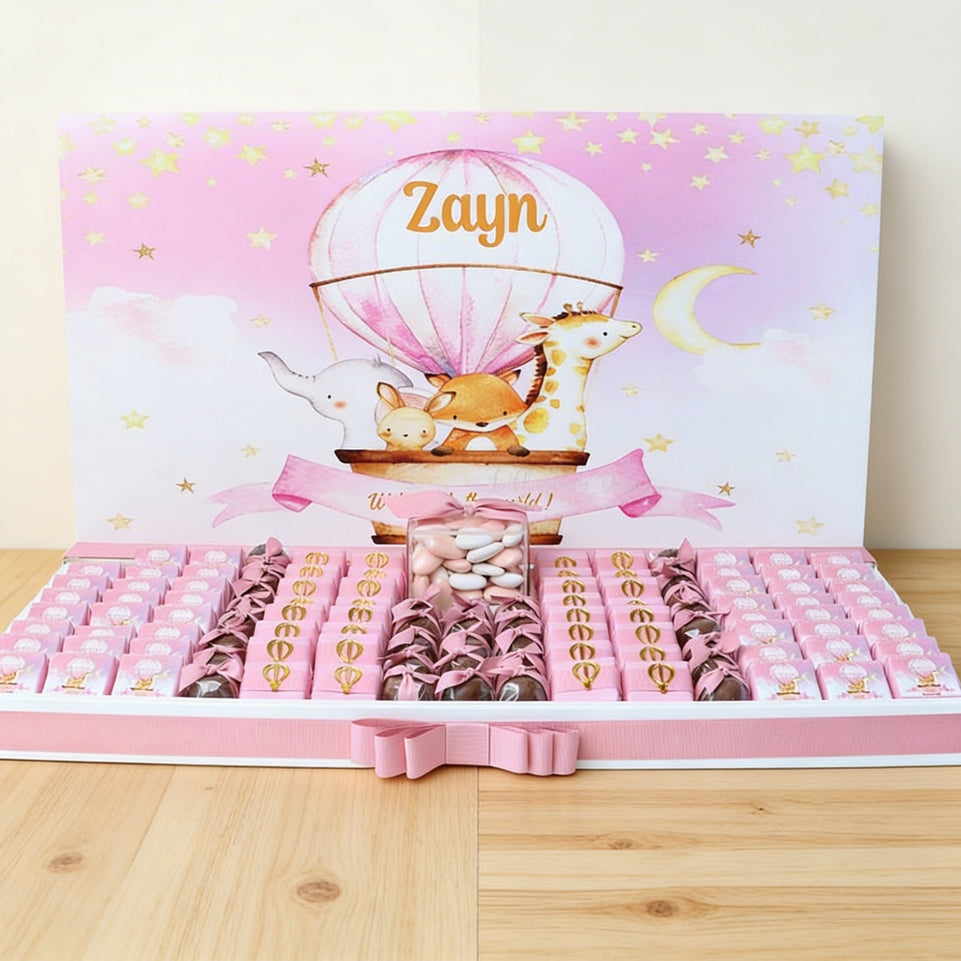 Baby girl personalized acrylic backdrop chocolate decorated tray