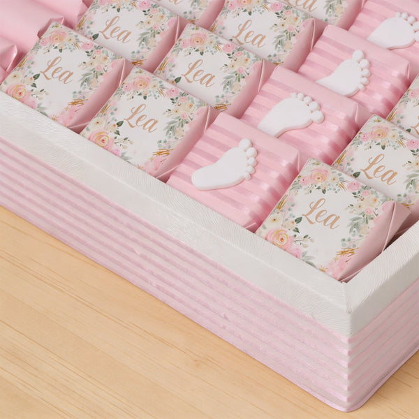 Baby girl personalized & decorated chocolate medium leather tray