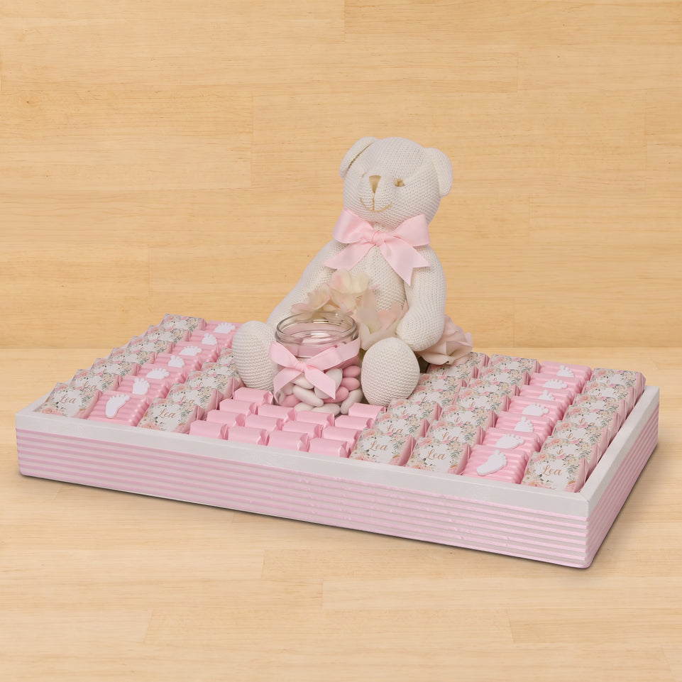 Baby girl personalized & decorated chocolate medium leather tray