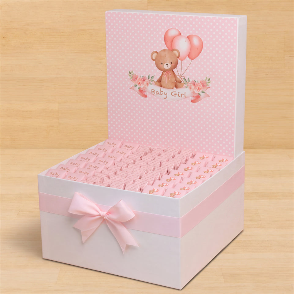 Baby girl teddy themed personalized chocolate extra large hamper