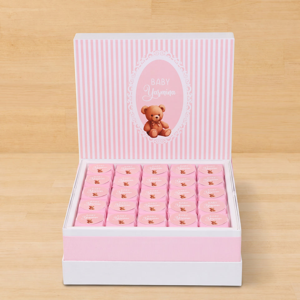 Baby girl teddy designed personalized chocolate large hamper