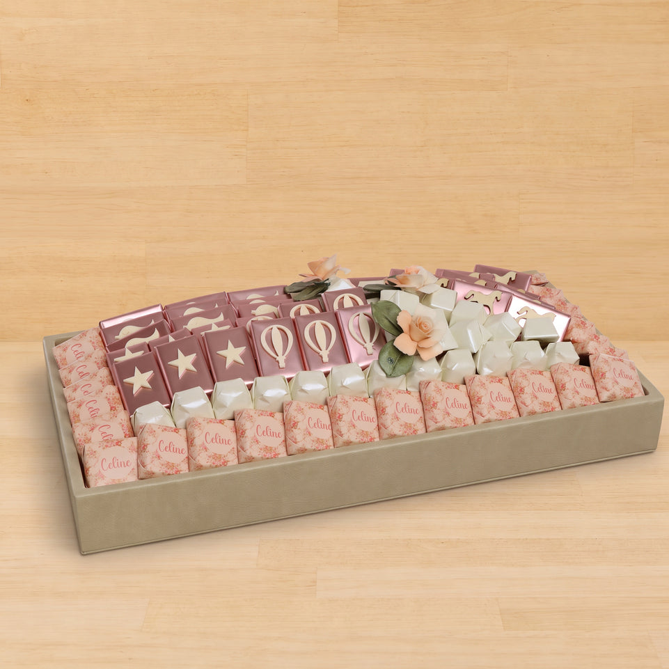 Baby girl flower designed chocolate decorated medium leather tray