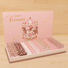 Baby girl carousel theme chocolate large leather tray with acrylic personalized design backdrop.