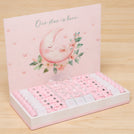Baby Girl moon star designed chocolate medium leather tray with personalized designed acrylic backdrop.