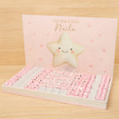 Baby Girl personalized star theme chocolate large leather tray with personalized designed acrylic backdrop.