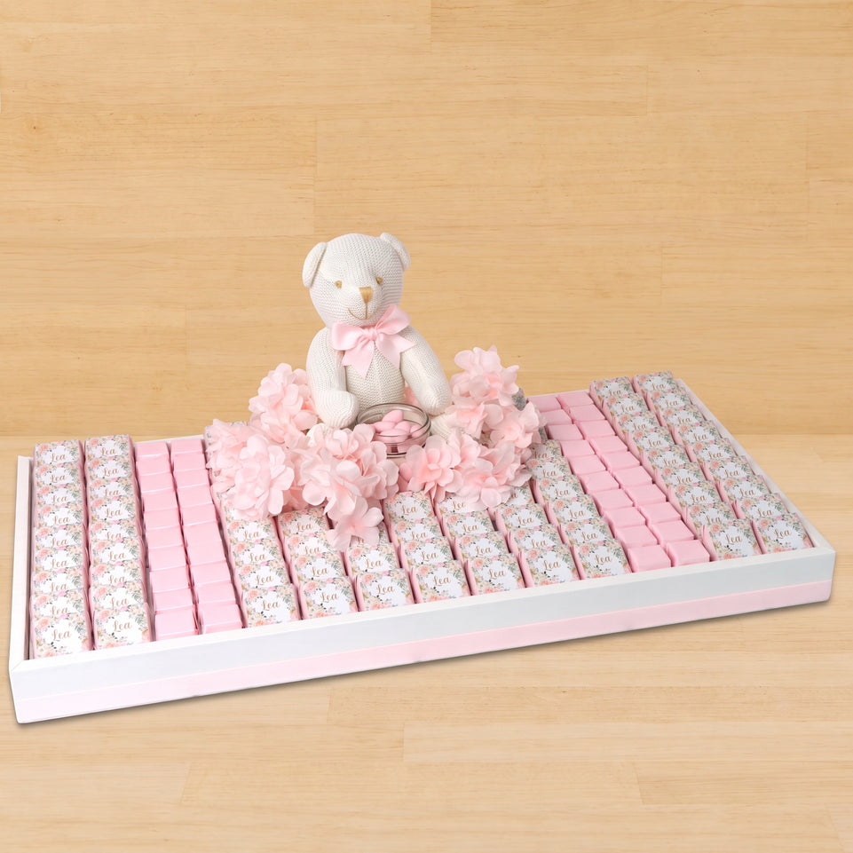 Baby flower designed personalized. premium chocolate large leather tray