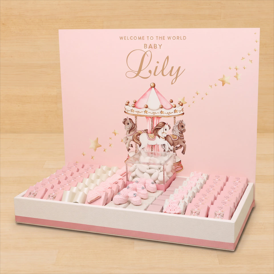 Baby girl carousel designed premium chocolate medium leather tray