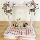 Teddy bear floral chocolate wood tray with flower backdrop