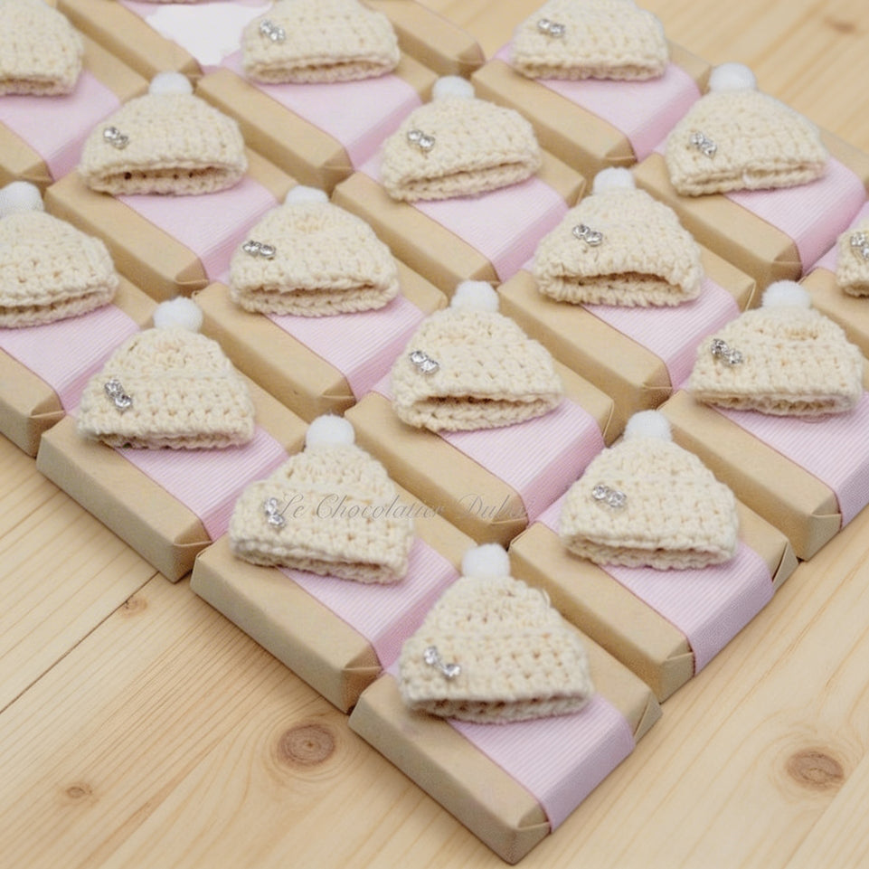 Handmade crochet hat decorated chocolate