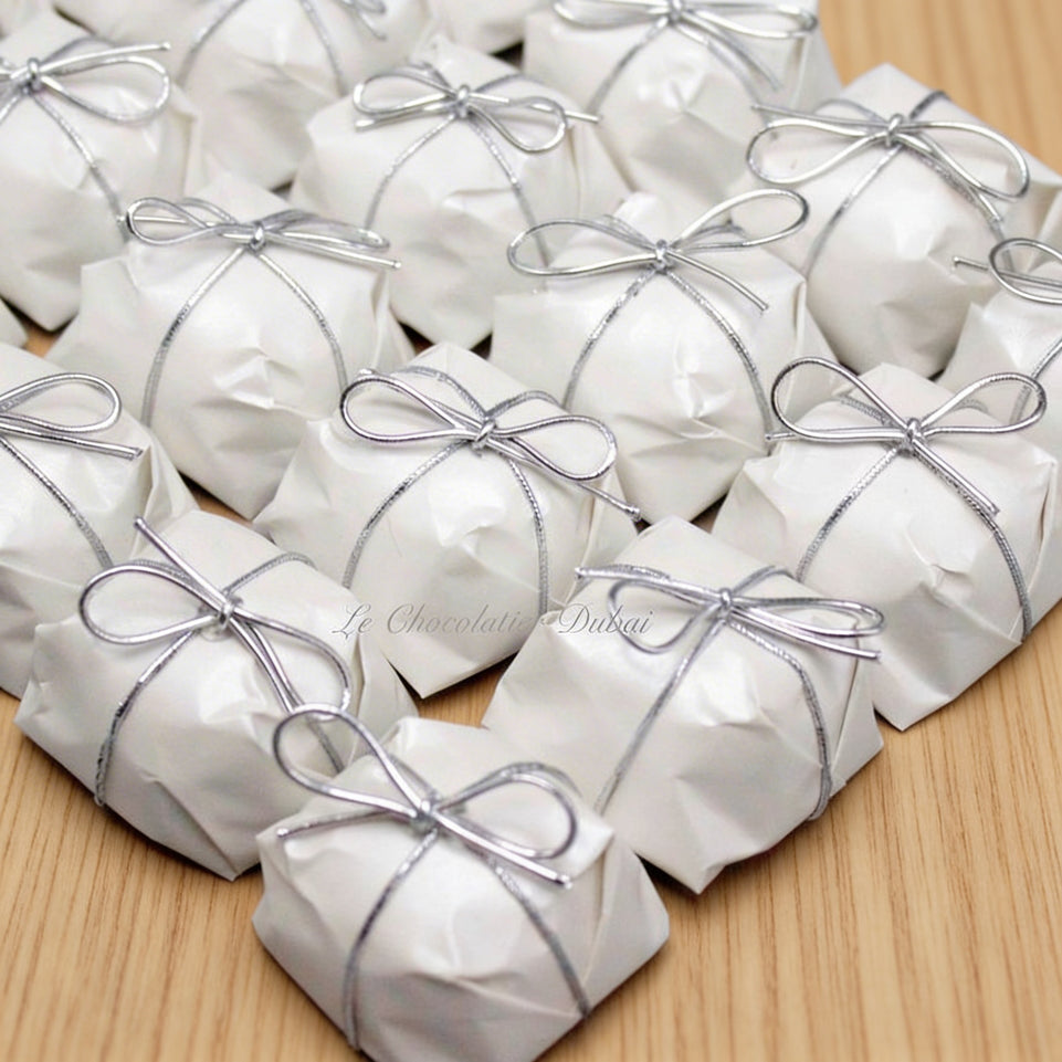 Silver ribbon decorated chocolate