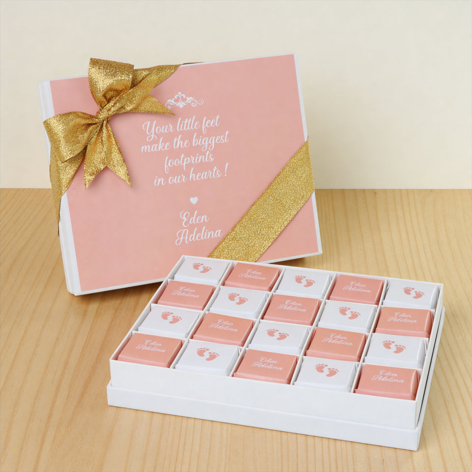 Baby girl personalized baby feet designed chocolate hard box