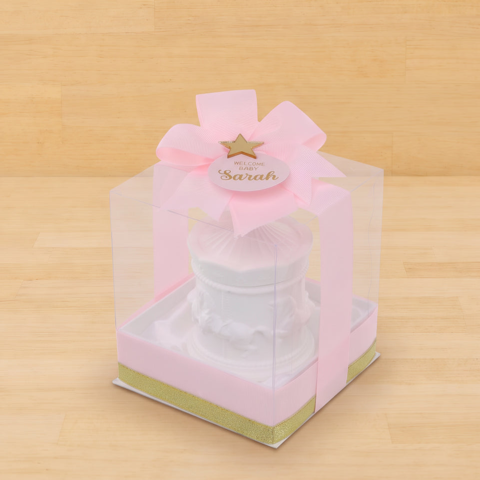 Set of 20 boxes baby girl carousel scented candle giveaway