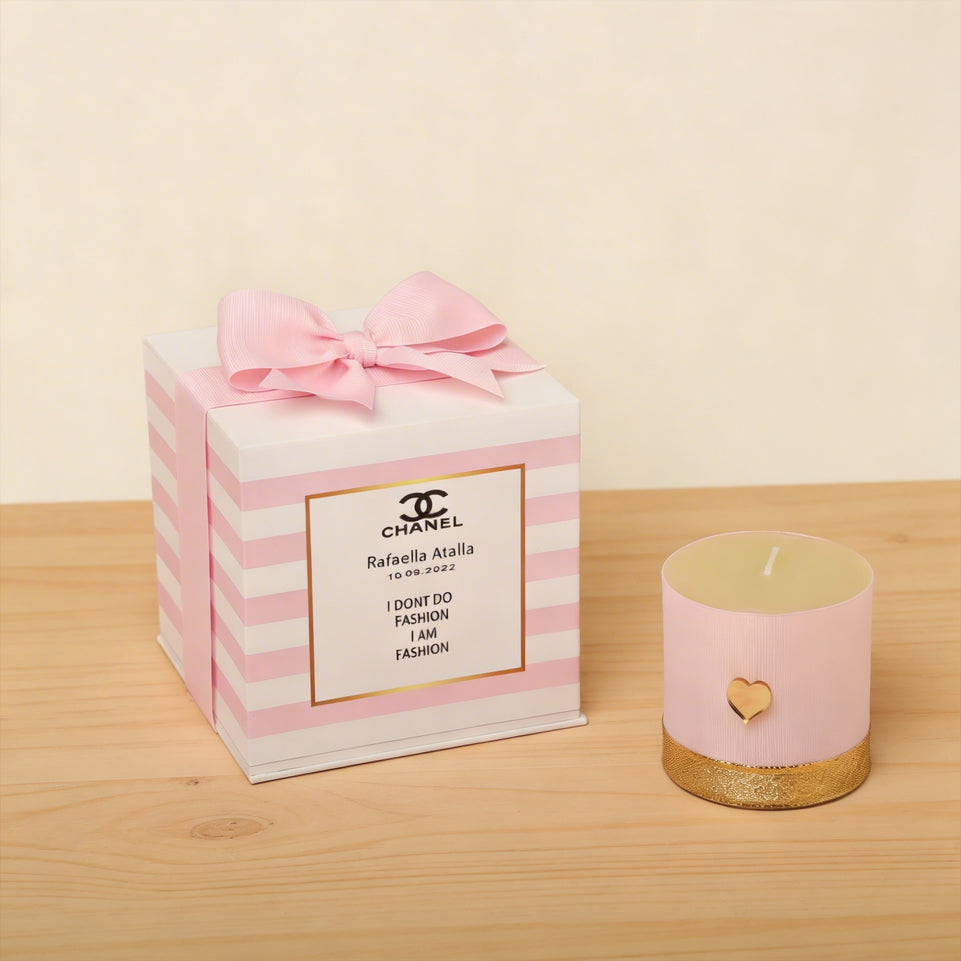 Set of 20 Baby Coco Chanel designed decorated candle hard box