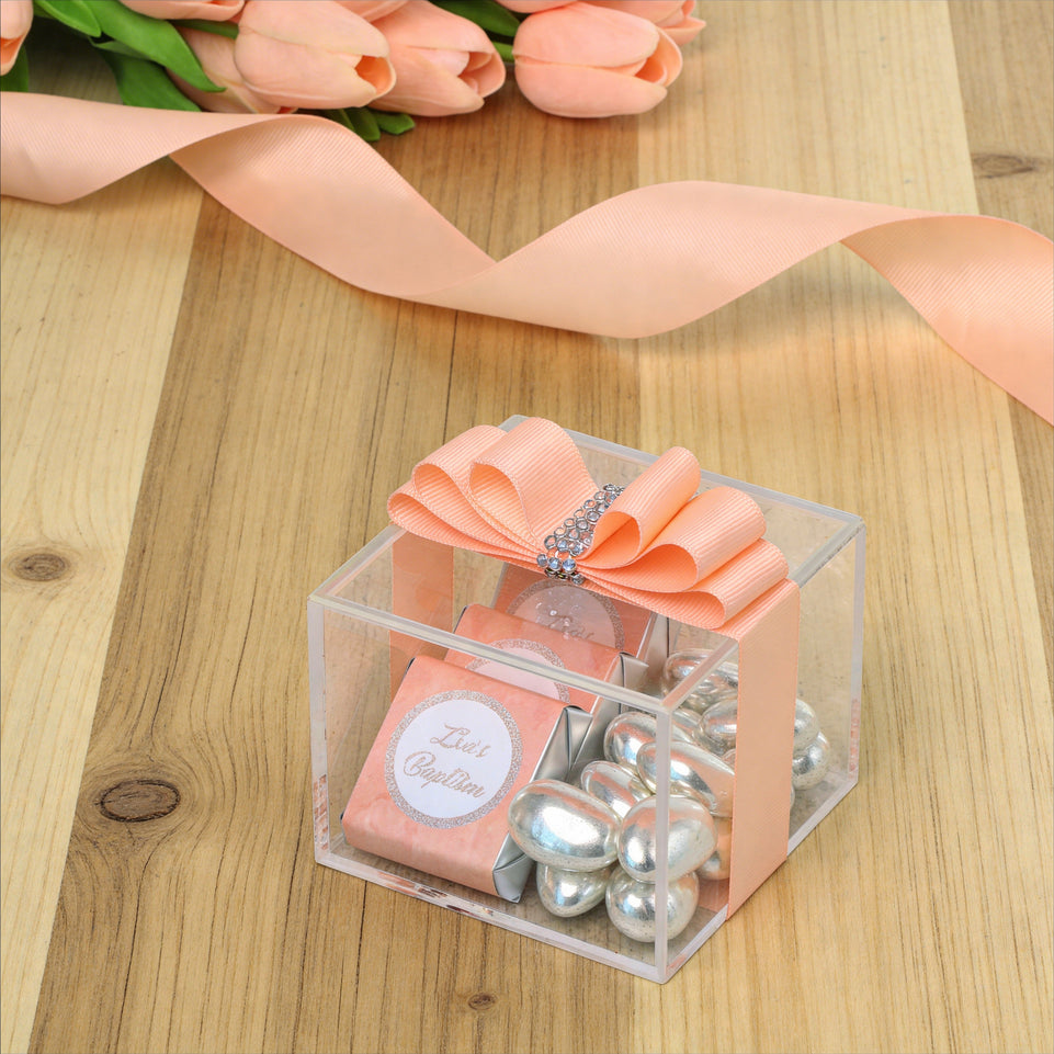 Set of 20 Baby ribbon decorated chocolate acrylic box