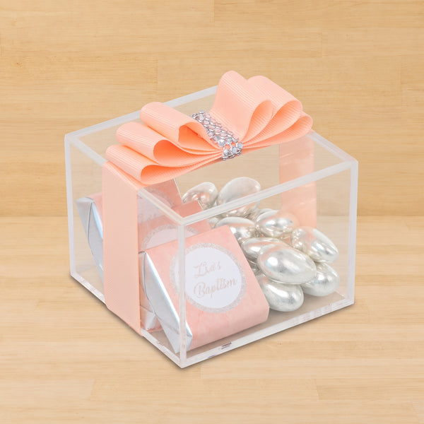 Set of 20 Baby ribbon decorated chocolate acrylic box