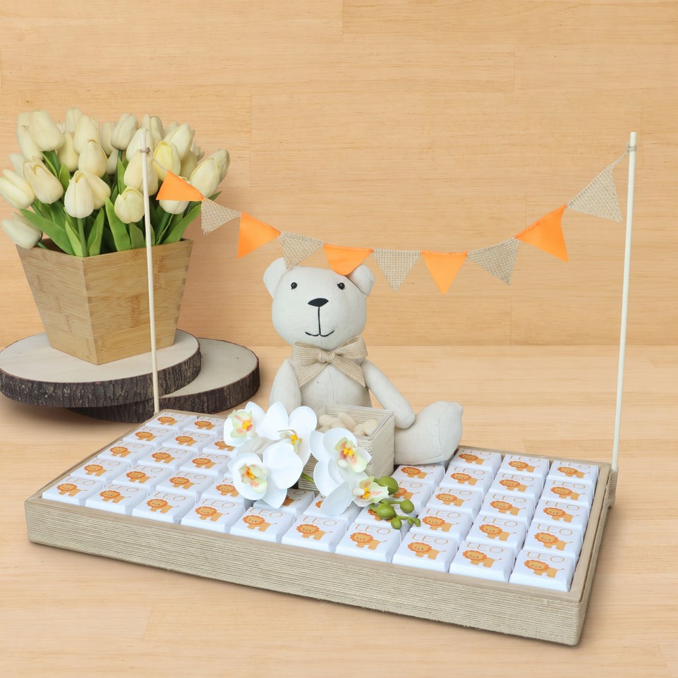 Baby boy lion theme premium chocolate wooden tray