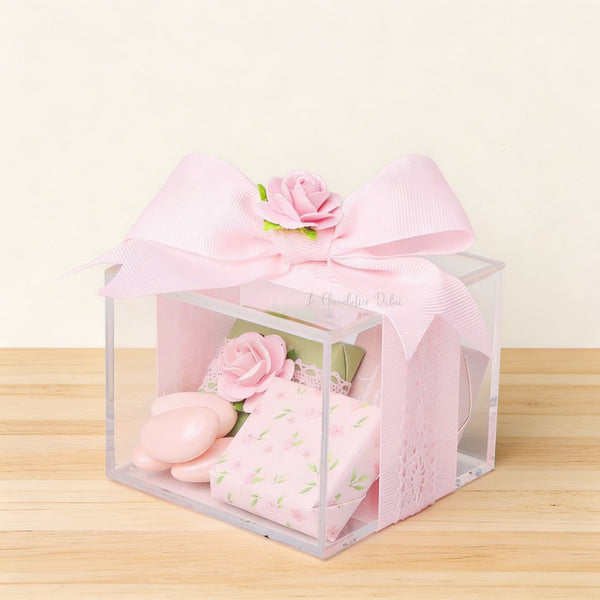 Set of 20 Baby girl flower decorated chocolate acrylic box
