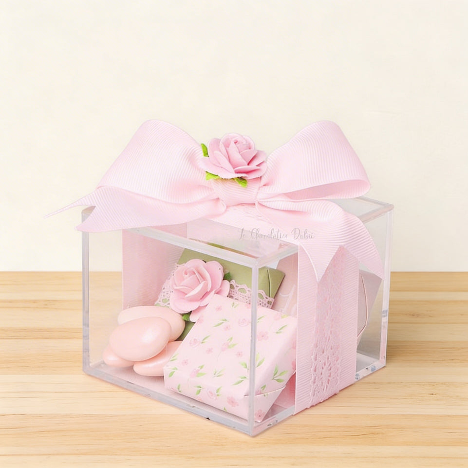 Set of 20 Baby girl flower decorated chocolate acrylic box