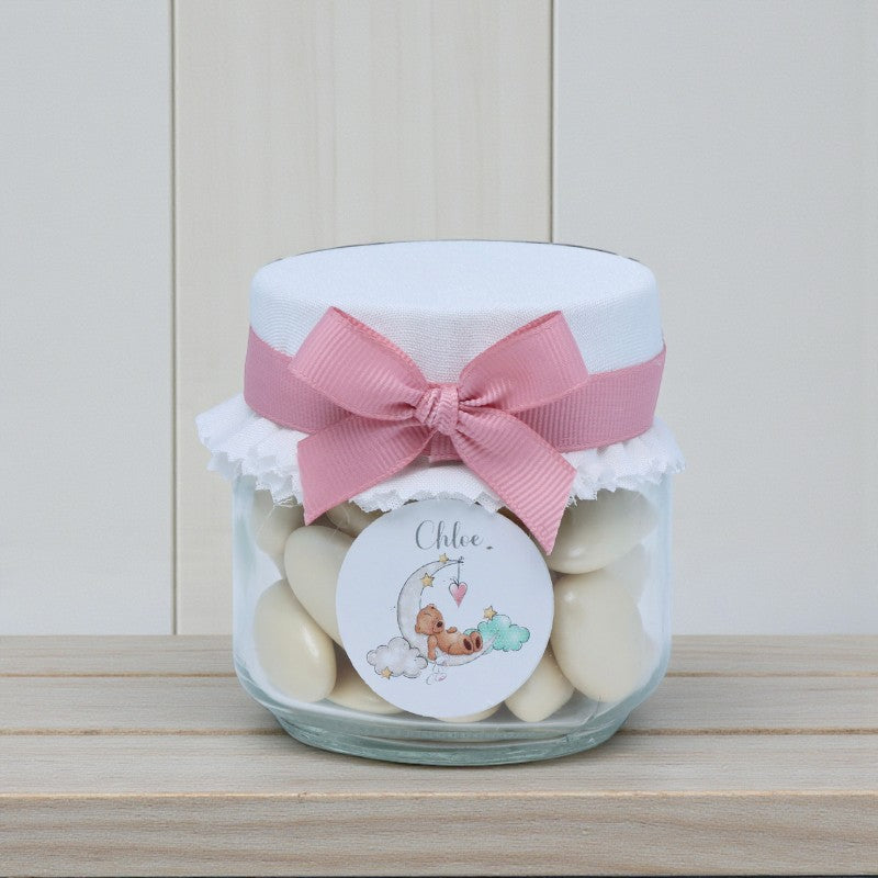 Set of 20 Baby girl personalized almond dragees jar