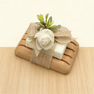 Crochet decorated natural olive oil soap with a pine wood dish