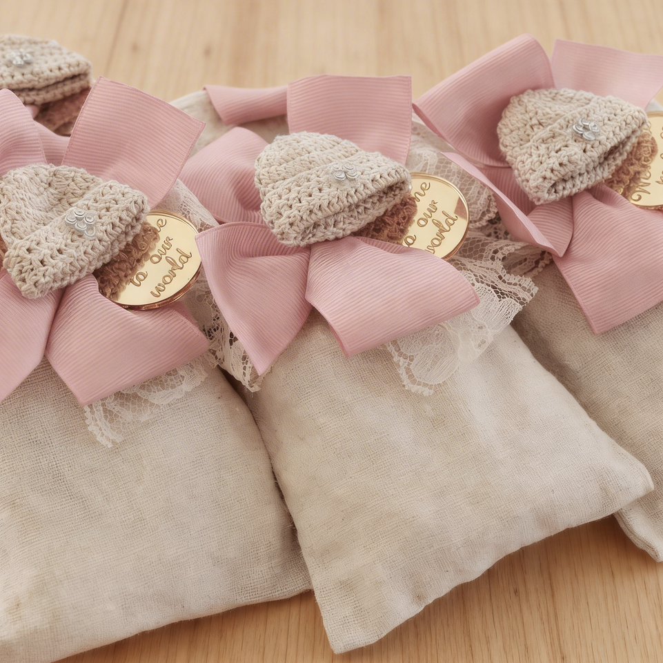 Set of 20 Baby girl crochet hat chocolate bag