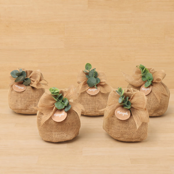 Set of 20 Baby Rustic personalized chocolate jute bag