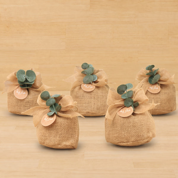 Set of 20 Baby Rustic personalized chocolate jute bag