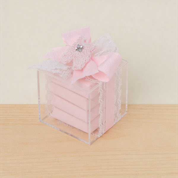 Set of 20 Baby decorated crochet bootie chocolate acrylic box