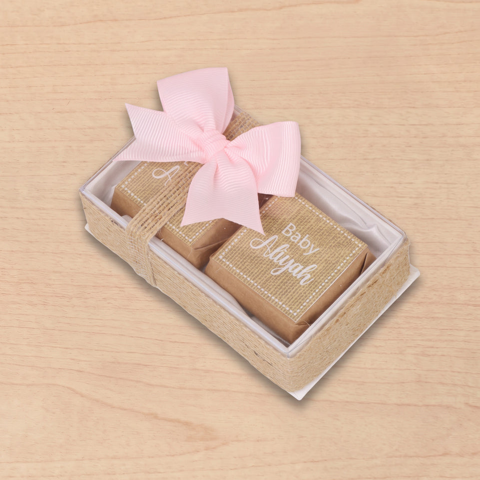 Baby rustic personalized chocolate view top box