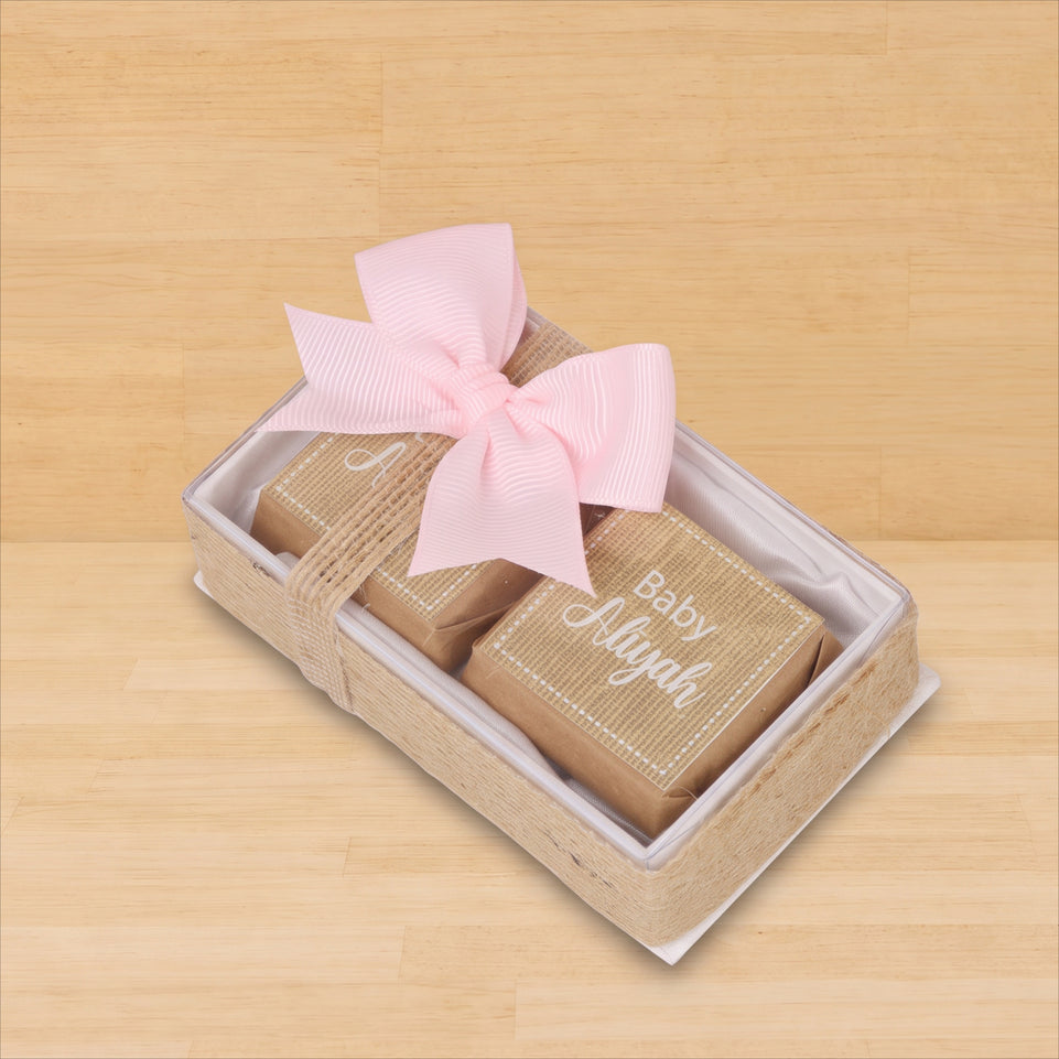 Set of 20 Baby rustic personalized chocolate view top box