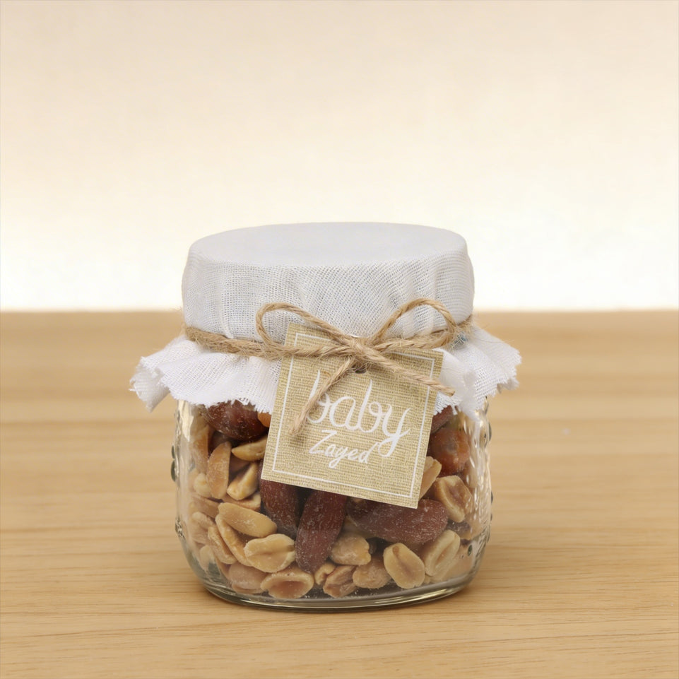 Set of 20 Baby personalized rustic designed premium mixed nuts jar
